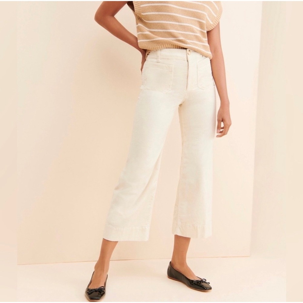 Anthropologie Maeve The Colette Corduroy Ankle Cropped Wide Leg Pants Cream 29